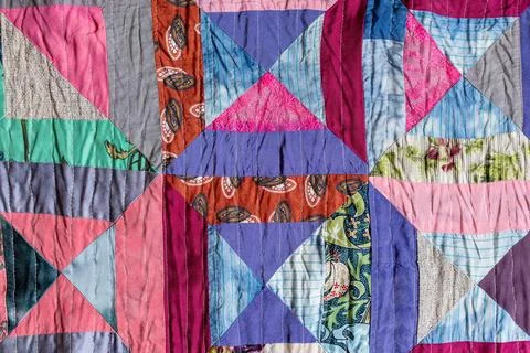 Background from handcrafted crushed silk patchwork Stock-Fotos