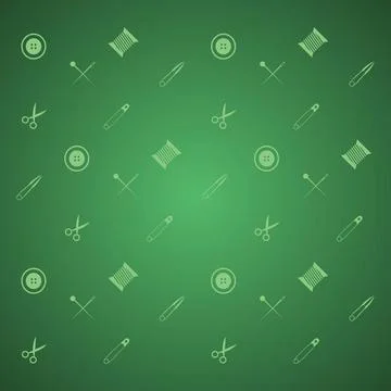 Background for handmade Pattern with sewing tools on green background. Cop... Stock Photos