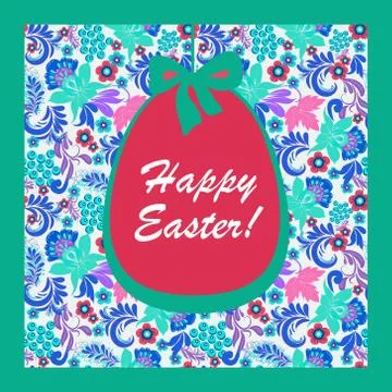 Background Happy Easter for greeting card, easter egg in hohloma style Stock Illustration