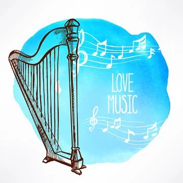Background with harp Illustrazione stock