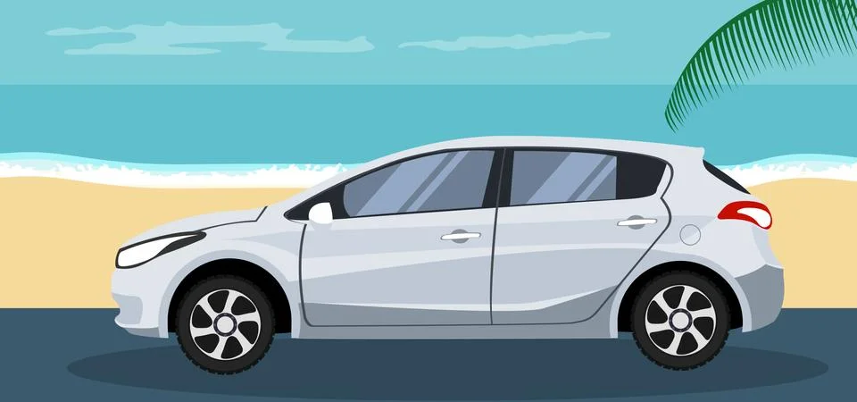 Background of a Hatchback on the beach in summer Stock Illustration