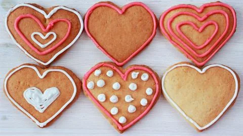 Background with heart shape valentine homemade cookies Stock Photos