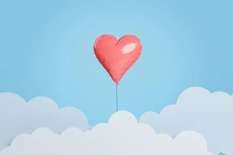 Background of heart shaped balloon between flat clouds 스톡 일러스트