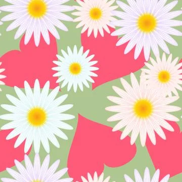 Background with hearts and flowers Stock Illustration
