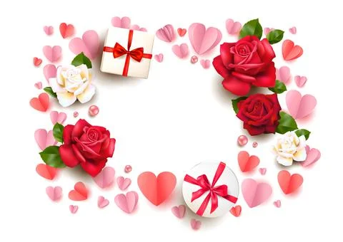 Background with hearts, gift boxes and roses Stock Illustration