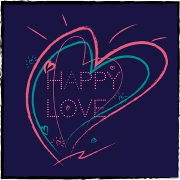 A background  hearts painted in different colors and text. Stock Illustration