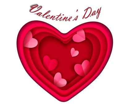 Background with hearts. Romantic background of pink hearts made in paper cutout Stock Illustration