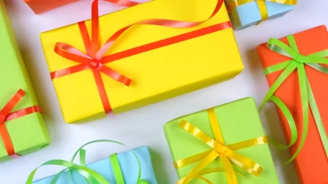 Background with holiday gift boxes in different colors Stock Footage 221746359