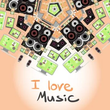 Background with home stereo flat vector illustration for music l Stock Illustration