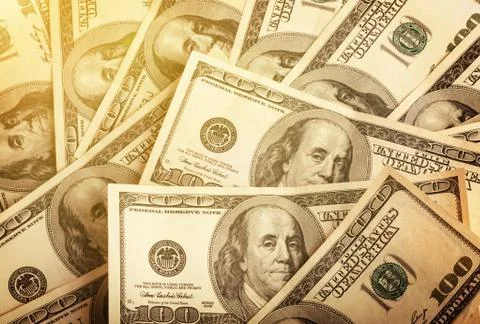 Background of hundred dollar bills for design Stock Photos