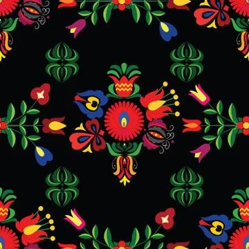 Background with Hungarian folk patterns for the design of textiles Stock Illustration