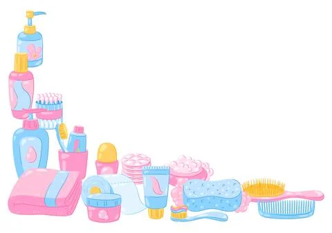 Background with hygiene objects. Washing, beauty, body care. Personal hygie.. Ilustración de archivo