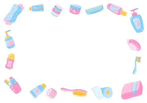Background with hygiene objects. Washing, beauty, body care. Personal hygie.. Ilustración de archivo