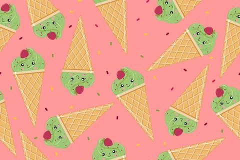 Background of ice cream. Vector illustration on a pink background. Stock Illustration