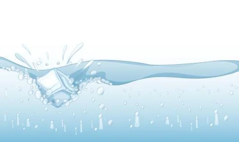 Background with ice cube splashing in water Illustrazione stock