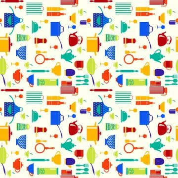 Background with icons of kitchen ware and utensils Stock Illustration
