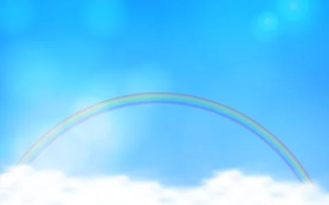 Background illustration of blue sky, clouds and rainbow Stock Illustration