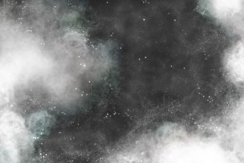 Background illustration, space, black sky and white clouds, bright stars Stock Illustration