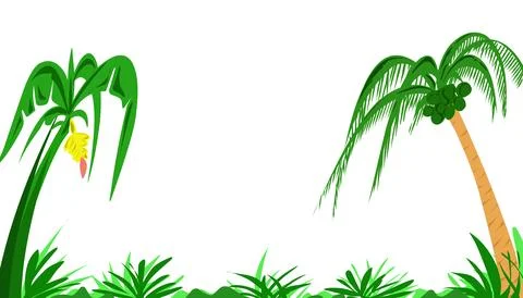 The background illustration with a tropical theme has images of banana poun.. Stock Illustration
