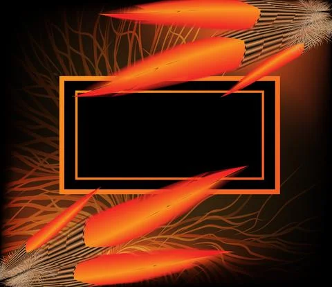 The background image is in black with bright bird feathers of red and orange Illustrazione stock