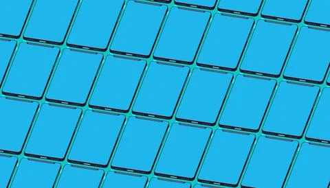 Background image of blue color from drawn mobile smartphones. イラスト素材