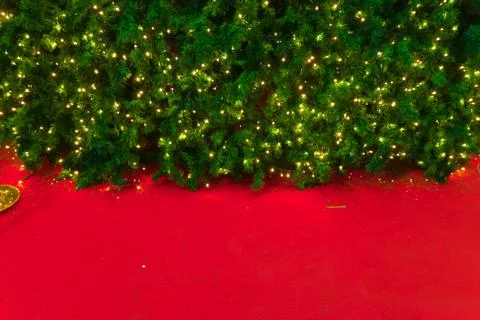 Background image of a christmas tree decorated with lights Stock Photos