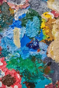 Background image of colorful palette. Abstract painting on color palette. Stock Photos