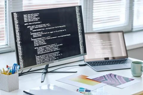 Background image of computer screen with code lines Stock Photos