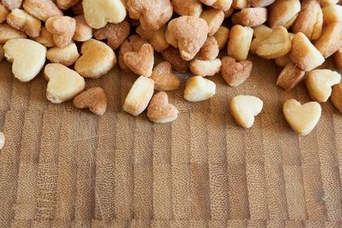Background image of cookie hearts with space for copying. Stock Photos