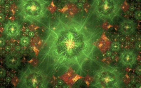 Background image cosmic fractal pattern of green and orange Stock Illustration