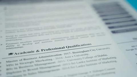 Background image of Curriculum vitae on a table. Stock Photos