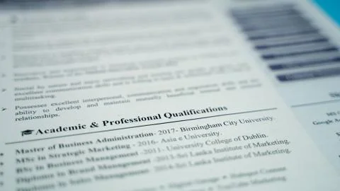 Background image of Curriculum vitae on a table. Stock Photos