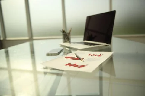 Background image of a desktop in a modern office Stock Photos