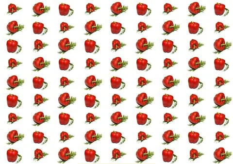 Background image made up of images of red pepper. Stock Photos