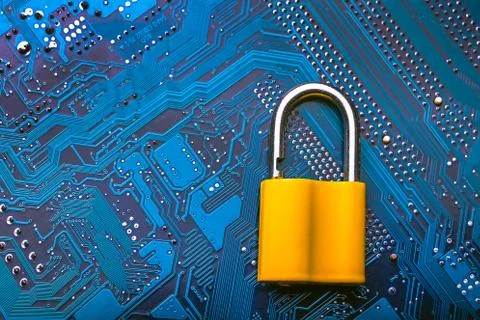 Background image of metal lock on a microchip Stock Photos