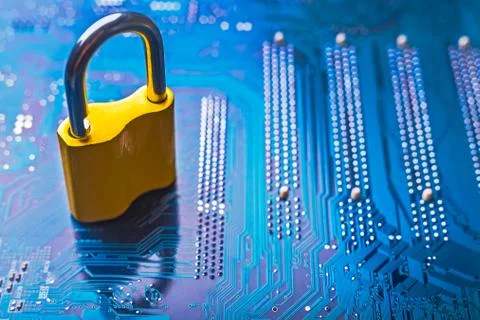 Background image of metal lock on a microchip Stock Photos