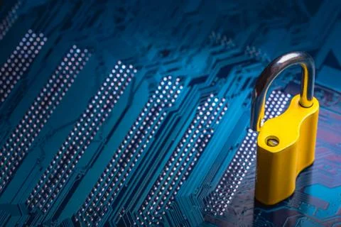 Background image of metal lock on a microchip Stock Photos