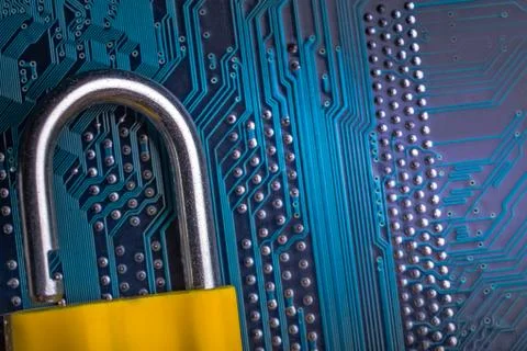 Background image of metal lock on a microchip Foto stock