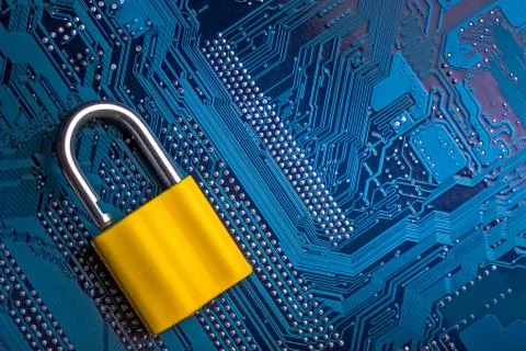 Background image of metal lock on a microchip Stock Photos