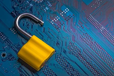 Background image of metal lock on a microchip Stock Photos