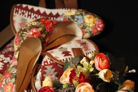 Background image of objects in crimson and beige tones. Stock Photos