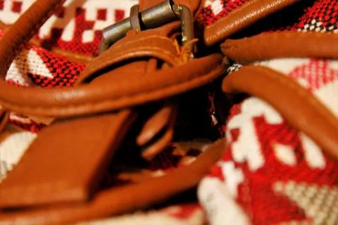 Background image of objects in crimson and beige tones. Stock Photos