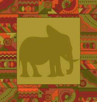 Background image ornament abstract colored frame with elephant Illustrazione stock