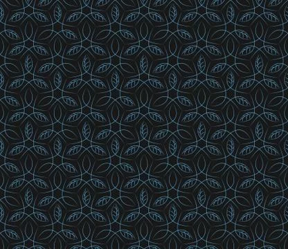 Background image of seamless blue leaf vine line repeat pattern. Stock Illustration