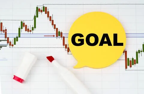 On the background of interactive forex charts there is a marker and a sticker Stock-Fotos