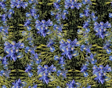 Background of iris flowers with foliage. Seamless pattern. watercolor illustr Stock Illustration