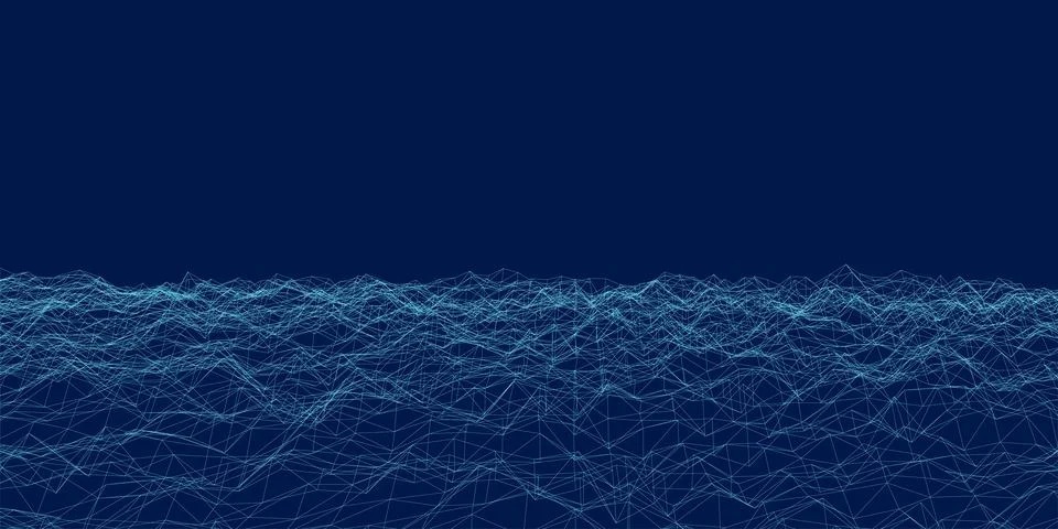 Background with irregular blue lines. Wireframe Noise from lines. Vector Stock Illustration