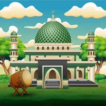 Background of Islamic mosque building with green plants Ilustración de archivo