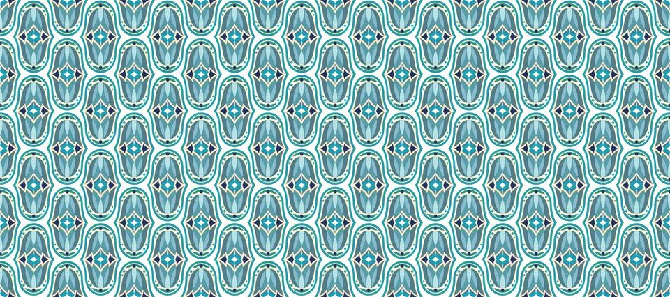 Background with islamic patterned turquoise tiles. Floral and geometric ethni Stock Illustration