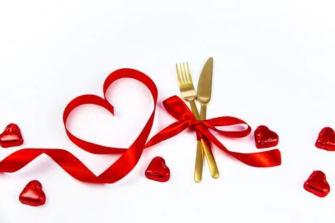 Background isolate with hearts romantic dinner. Valentine's Day. Selective focus Stock Photos
